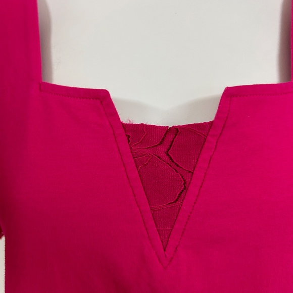 SOFT SURROUNDINGS HOT PINK SHORT LACE BELL SLEEVES SQUARE V-NECK TOP MEDIUM - Picture 9 of 9